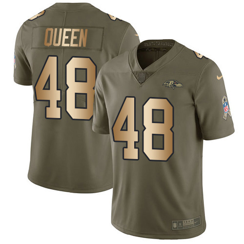 Nike Ravens #48 Patrick Queen Olive/Gold Youth Stitched NFL Limited 2017 Salute To Service Jersey